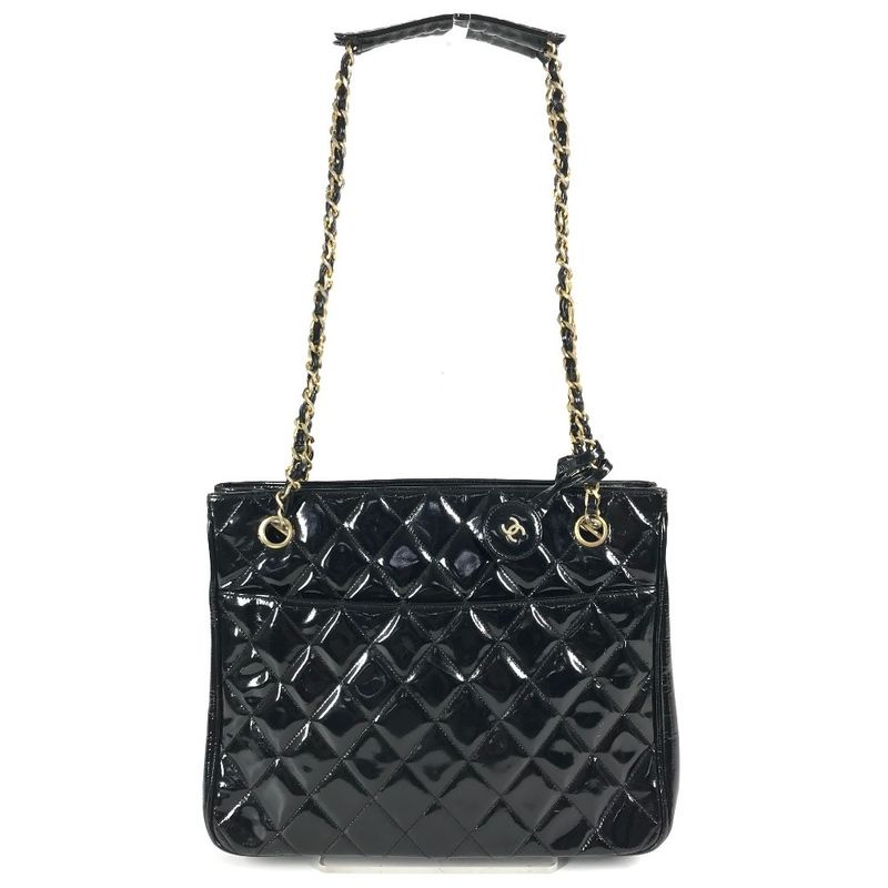 Chanel Shoulder Bag Quilted Matelasse Enamel Black
