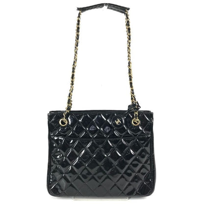 Chanel Shoulder Bag Quilted Matelasse Enamel Black