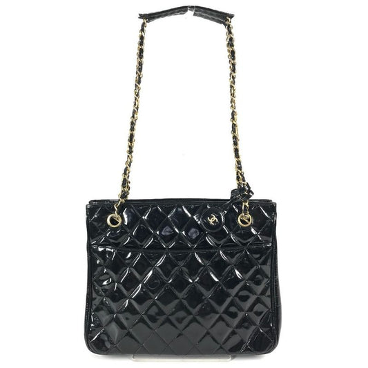 Chanel Shoulder Bag Quilted Matelasse Enamel Black