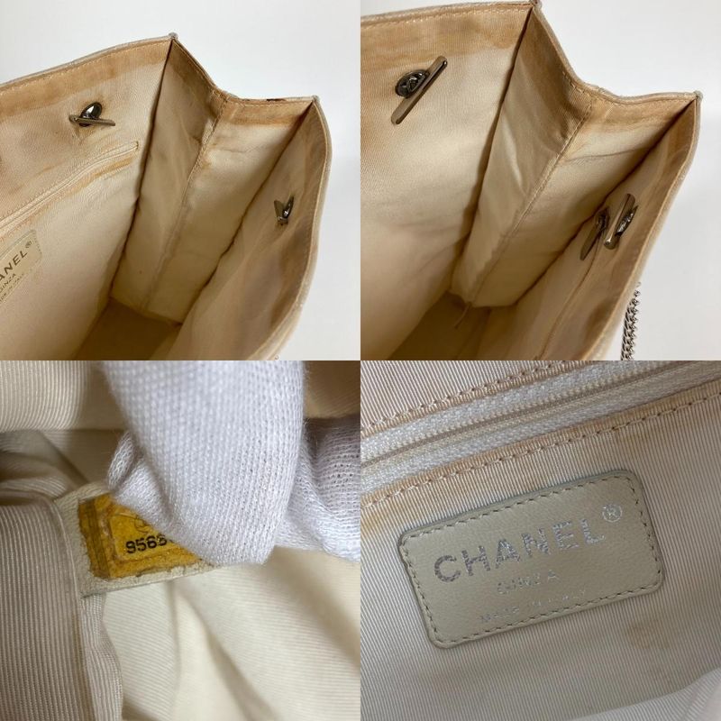 Chanel Shoulder Bag Ginza Limited Logo CC Coco Mark Logo Leather / Canvas White