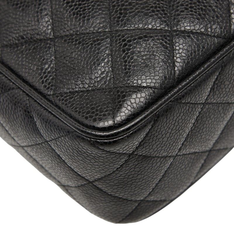 Chanel Matelasse Coco Mark Crossbody Shoulder Bag Black Caviar Skin Women Chanel