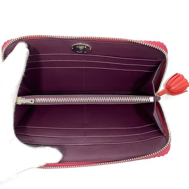 Loewe Round Zipper Long Wallet Pink Red Anagram Wallet