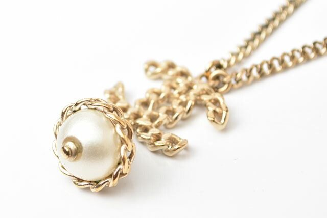 Chanel Necklace Pendant Chanel Coco Mark CC Pearl Motif Gold