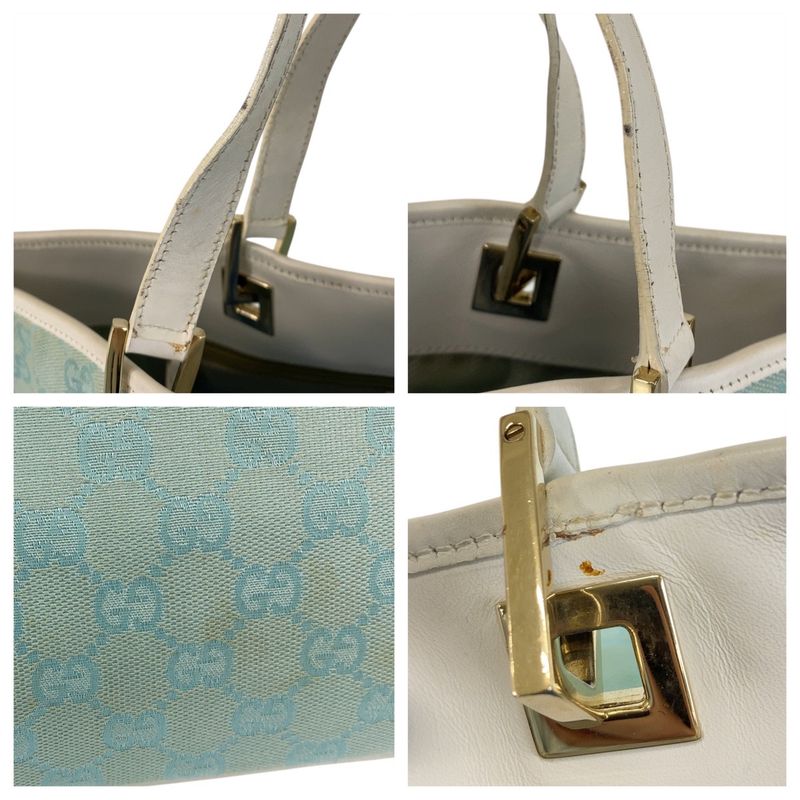 Gucci Mint Light Blue Gold Hardware GG Canvas/leather 002 1098 Tote Bag