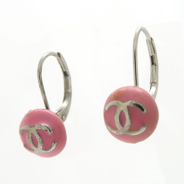 Chanel Earrings 03C Silver 925 Pink Coco Mark Mini Hook Ball SV Chanel
