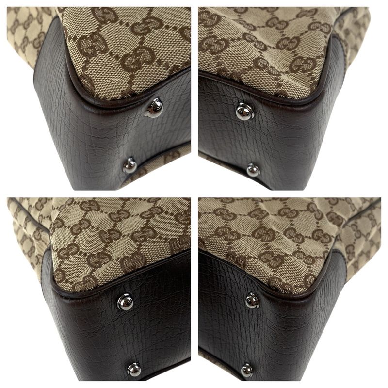 Gucci Bamboo Beige Brown Silver Hardware GG Canvas 112530 Tote Bag Handbag
