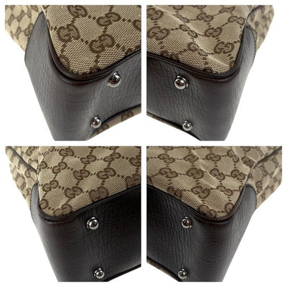 Gucci Bamboo Beige Brown Silver Hardware GG Canvas 112530 Tote Bag Handbag