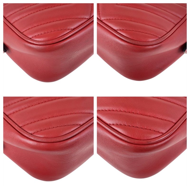 Gucci GG Marmont Red Gold Hardware Leather 447632 Chain Shoulder Bag Pochette