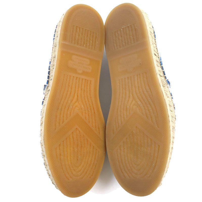 Louis Vuitton LV Logo Embroidery Striped Pattern Partially Suede Espadrilles