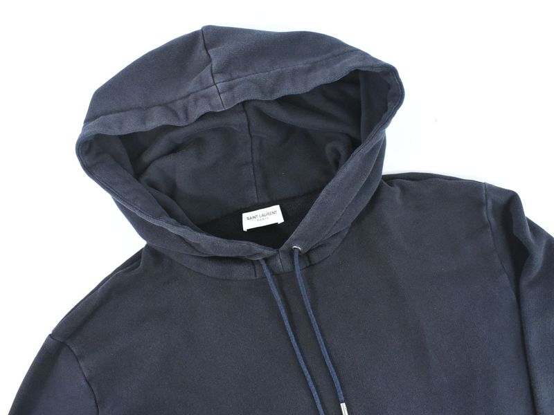 Authentic Saint Laurent Logo Hoodie Tops S Cotton Navy Men's Clothing Used