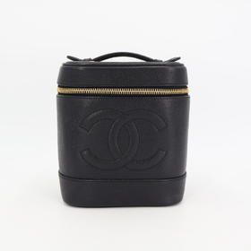 Chanel Handbag Vanity Bag Caviar Skin Leather Black