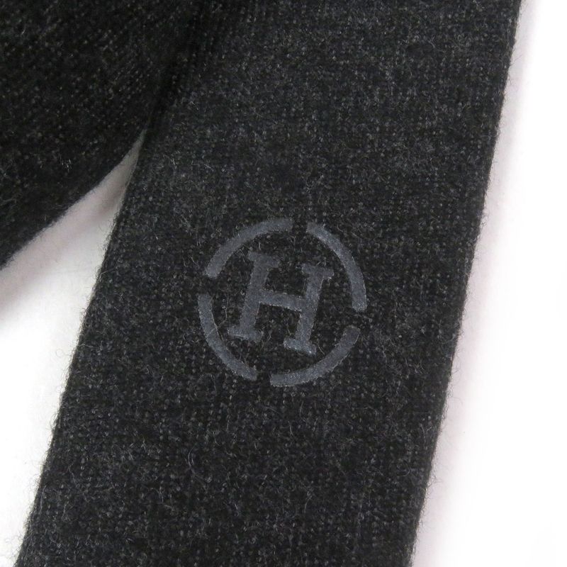 Hermes H Logo Velour Switch Narrow Tie Gray Black Made In France Men's Business