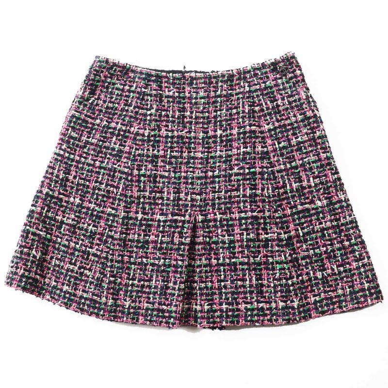 CHANEL P60792 Coco Mark Mixed Tweed Trapeze Skirt 100% Silk Lining Multi 36