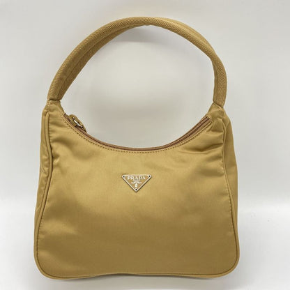 Prada Handbag Accessory Pouch Nylon Beige Ladies Men Vintage Fashion Gift