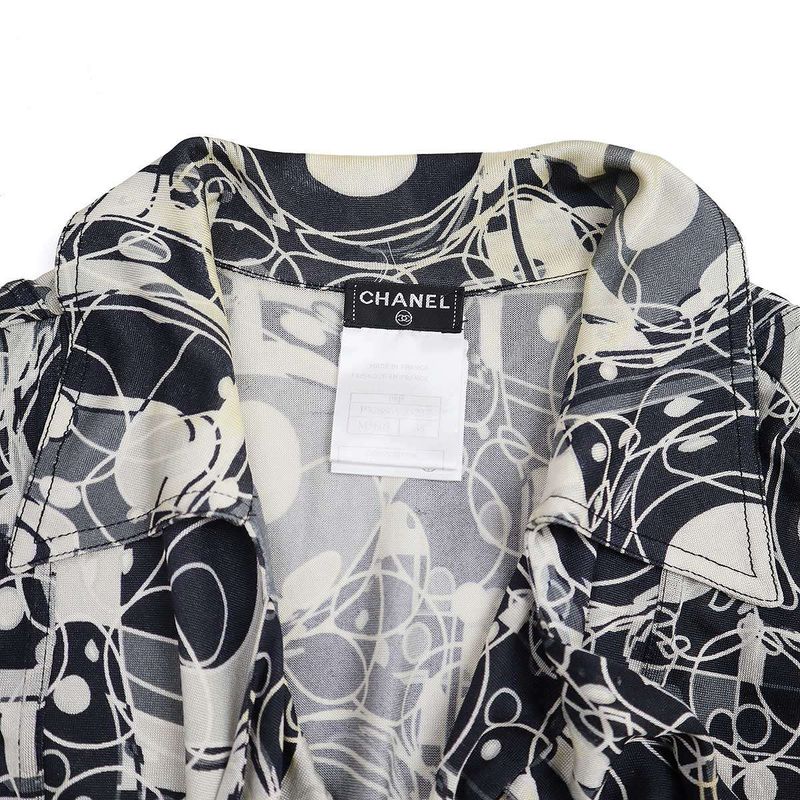 Chanel 2008 Ribbon Neck Silk Sleeveless Top P32886v23237 Black and White 38