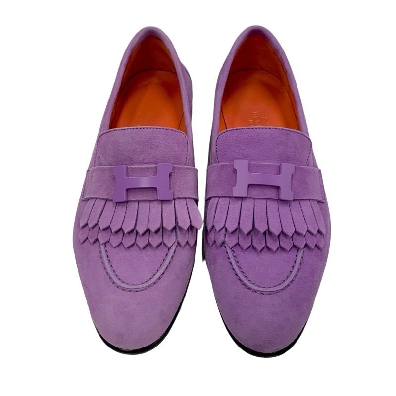 Hermes Royale Loafer Leather Shoes Suede Purple Moccasin Flat Shoes Hhardware