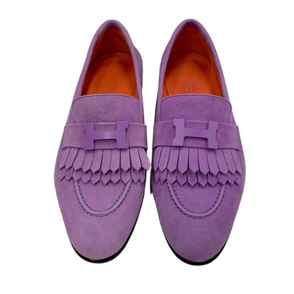 Hermes Royale Loafer Leather Shoes Suede Purple Moccasin Flat Shoes Hhardware
