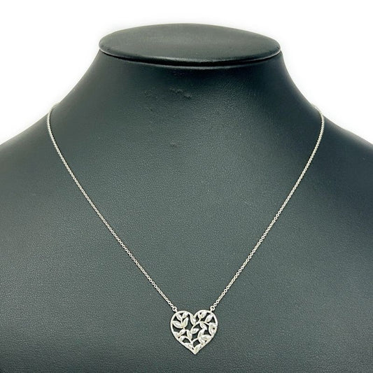 Tiffany & Co Silver Olive Leaf Heart Necklace 2.3g 925 Engraved 353042 Necklace