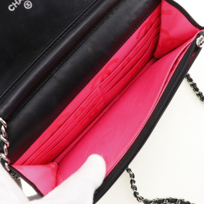 Chanel Chain Wallet Cambon Line A46646 Calf And Enamel Black Ladies Long Wallet