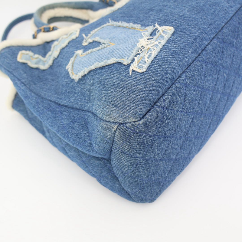 Chanel Handbag Shoulder Bag 2way Bag Coco Mark Large Shopping Bag Denim Blue