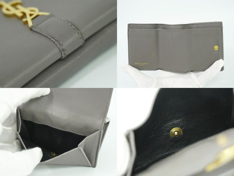 Authentic Saint Laurent Origami Tiny Trifold Fold Wallet Compact Wallet Leather