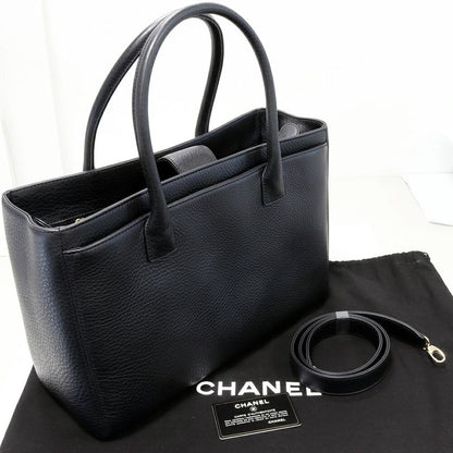 Chanel Tote Shoulder Bag Executive Soft Caviar Skin Black Gold Hardware 2WAY