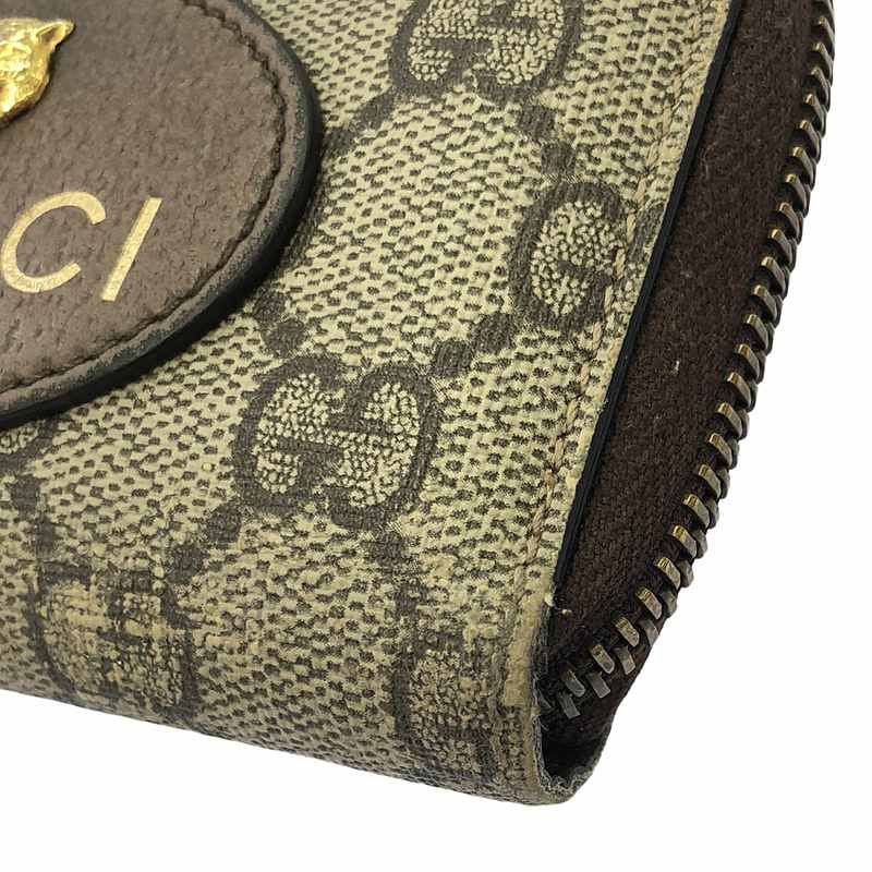 Gucci - 474296 Taiga - Head GG Supreme Round Zipper Coin Case - Brown Gold -