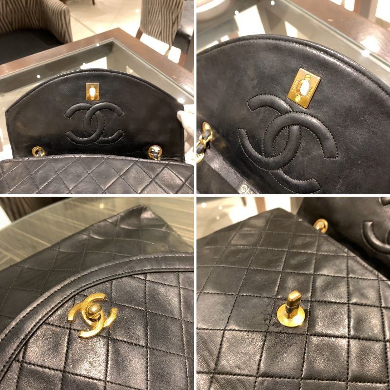 ◎ Authentic Chanel Half Moon Matelasse Chain Shoulder Bag Black Coco Mark