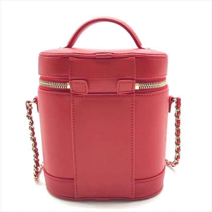 Chanel CC Logo Quilted 2-Way Vanity Hand Chain Shoulder Bag Crossbody Red
