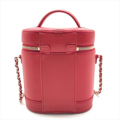 Chanel CC Logo Quilted 2-Way Vanity Hand Chain Shoulder Bag Crossbody Red