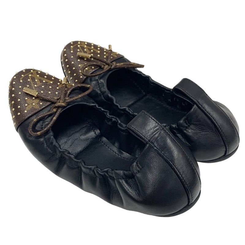 Louis Vuitton Flirty Line Monogram Flat Shoes Leather Black Brown Gold Ballet