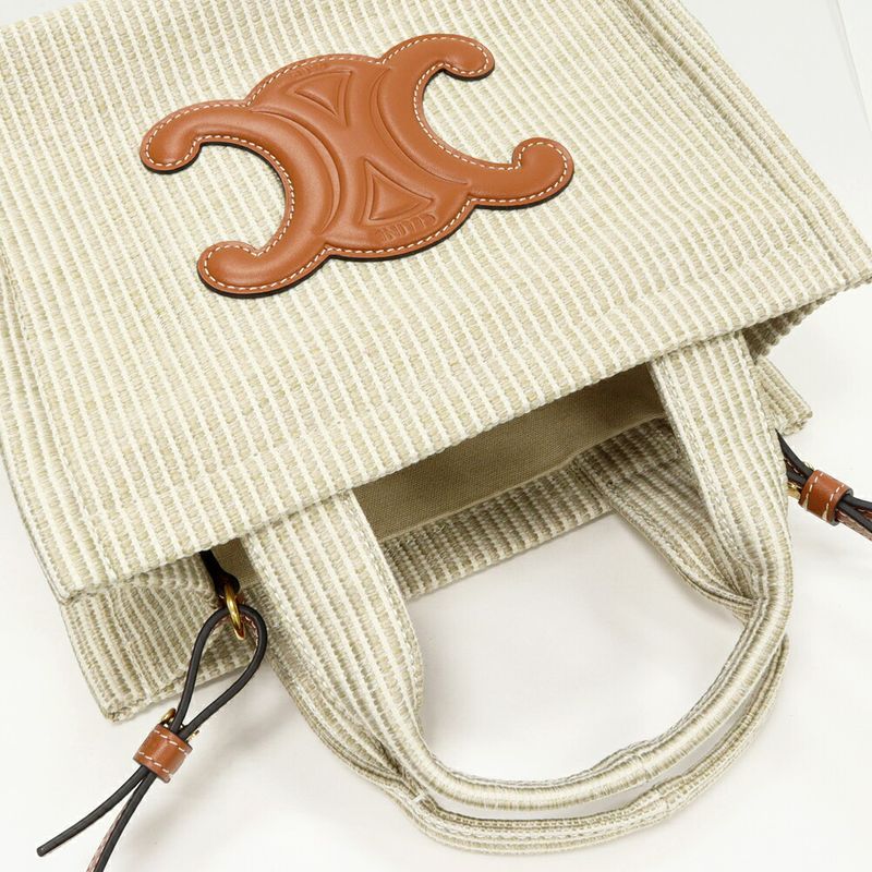 Celine Hand Tote Shoulder Bag Small Cabas Tais Canvas X Calfskin Beige X Ivory