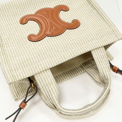 Celine Hand Tote Shoulder Bag Small Cabas Tais Canvas X Calfskin Beige X Ivory