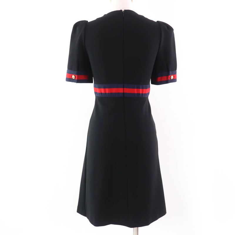 Gucci 501488 Jersey V-neck Dress With Interlocking G Pearls Black XS Made In