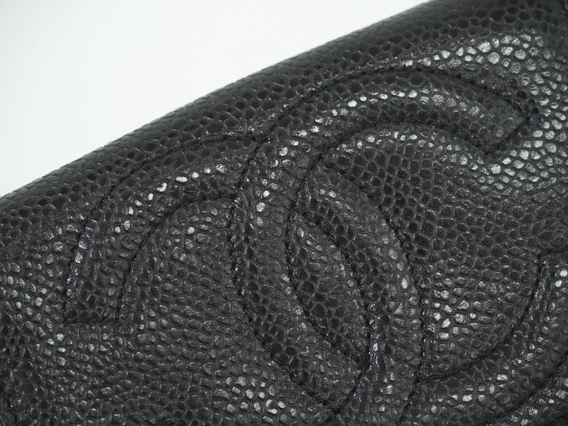 Authentic Chanel Coco Mark Fold Wallet Compact Wallet Caviar Skin Leather Black