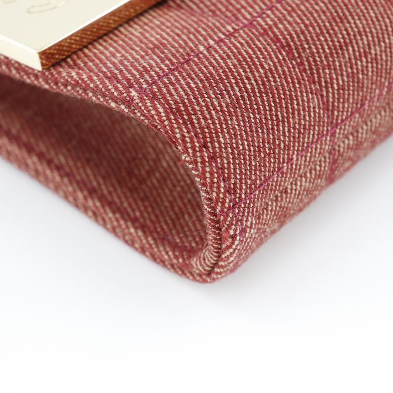 Chanel Chain Shoulder Chocobar Line Cotton Canvas Red Ladies Shoulder Bag