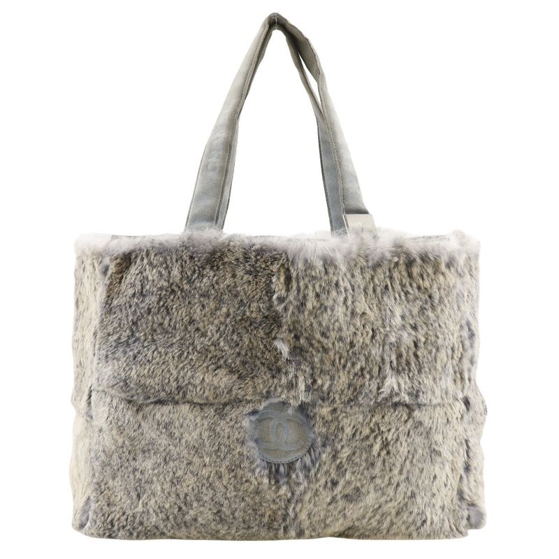 Chanel Coco Mark Lapin Rabbit Fur Blue Gray Women's Handbag