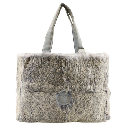 Chanel Coco Mark Lapin Rabbit Fur Blue Gray Women's Handbag