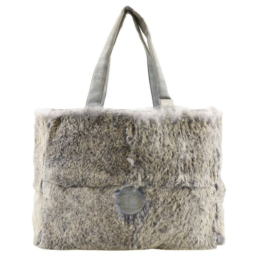 Chanel Coco Mark Lapin Rabbit Fur Blue Gray Women's Handbag