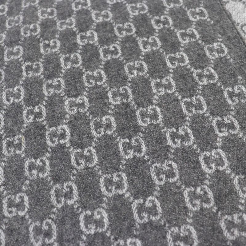 Gucci 391531 Cashmere 50% GG Logo All-over Webline Fringed Scarf Grayish 35 X