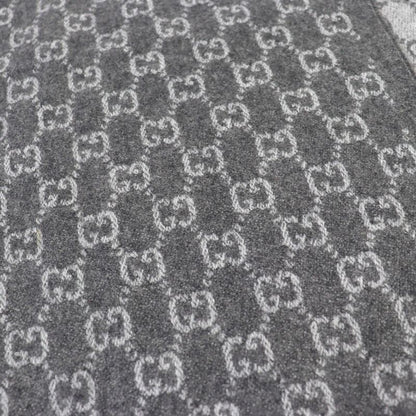 Gucci 391531 Cashmere 50% GG Logo All-over Webline Fringed Scarf Grayish 35 X