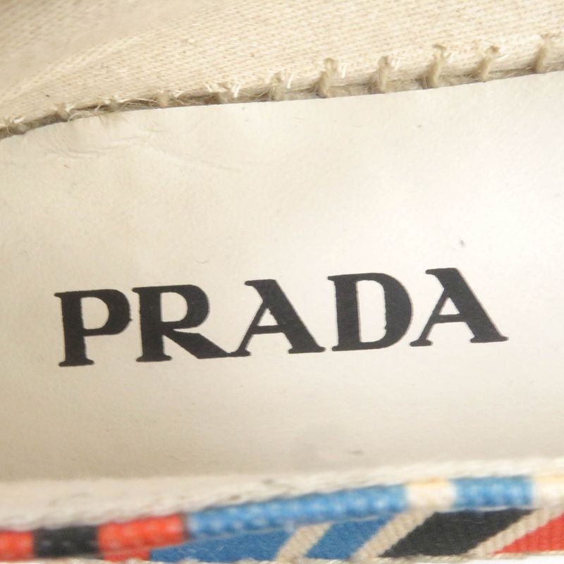 Prada 2de136 Stripe Triangle Logo Triangle Plate Espadrilles Slip-on Orange 8