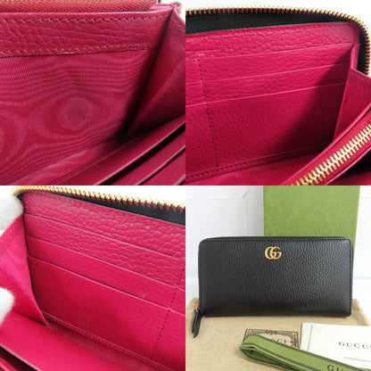 Gucci Double G Zip Around Wallet 456117 Black Gold Hardware Leather