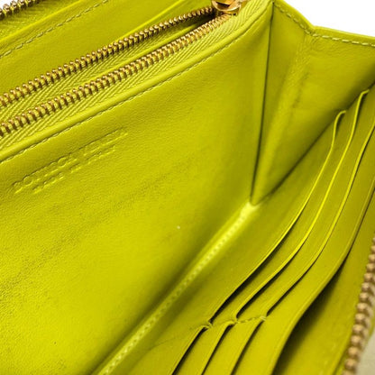 Bottega Veneta Long Wallet Cassette Zip Around Wallet Yellow Green Leather