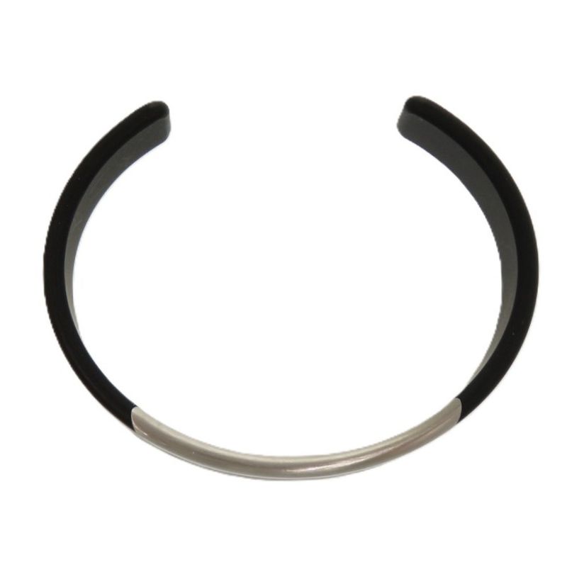 Hermes Trinkaaf Bangle Stainless Steel Black Silver Hardware Black Bangle 0872
