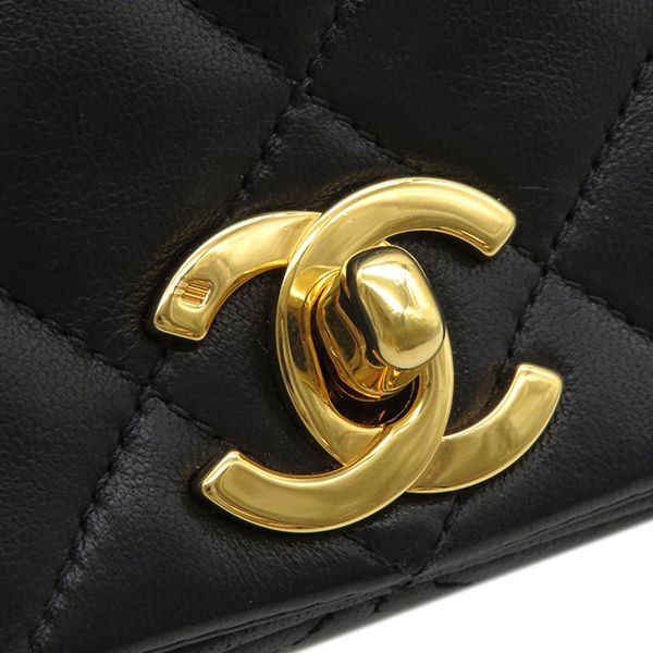 Chanel Shoulder Bag Full Flap Bag Lambskin Black Gold Hardware Black Chain