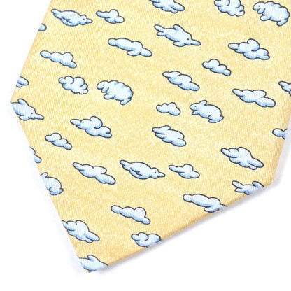 Hermes 100% Silk Clouds Animal All Over Pattern Necktie Orange Blue Made In