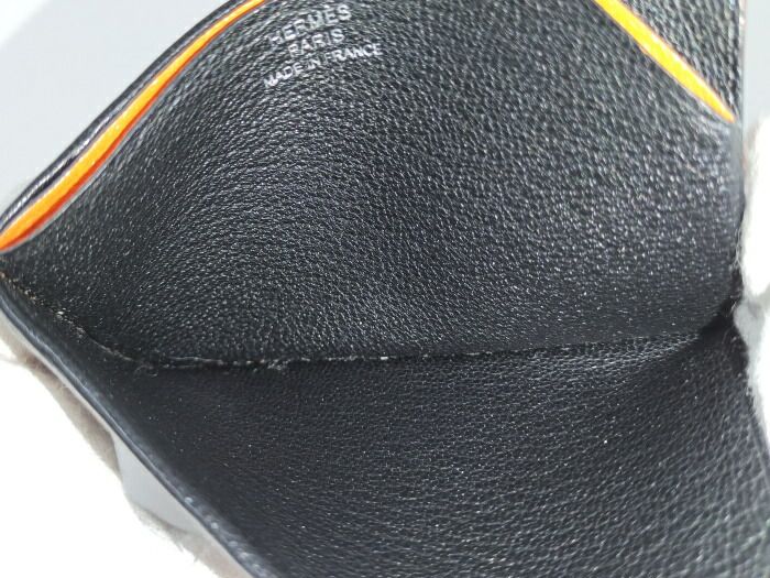 Hermes H Sellier Card Case Verso Leather Black Stamped B