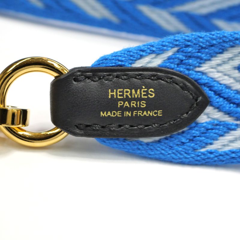 Hermes Bandouliere Sangle Zigzag 25 mm (0.98in) Toile Swift Blue - White