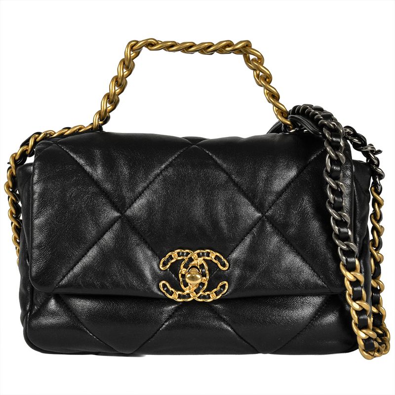 Chanel 19 Shoulder Bag Lambskin As1160 Black Gold Hardware Random Plate